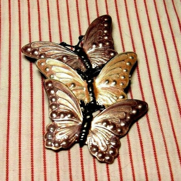 VTG Butterflies Brooch Enameled Filigree 3 Purple - Picture 6 of 8